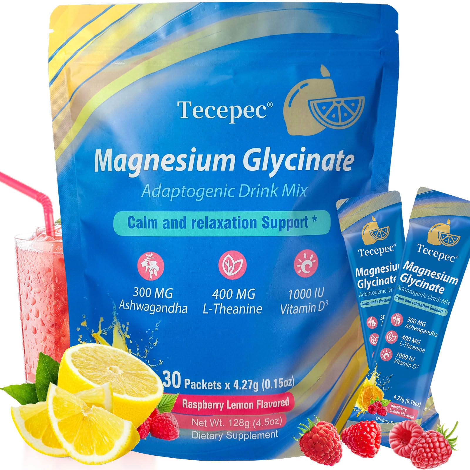 Tecepec cortisol en poudre dans un verre, dilution facile pour une détente après la journée.