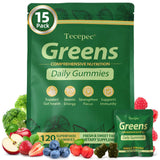Tecepec Greens Daily Gummies – boîte verte, énergie durable et bien-être quotidien.