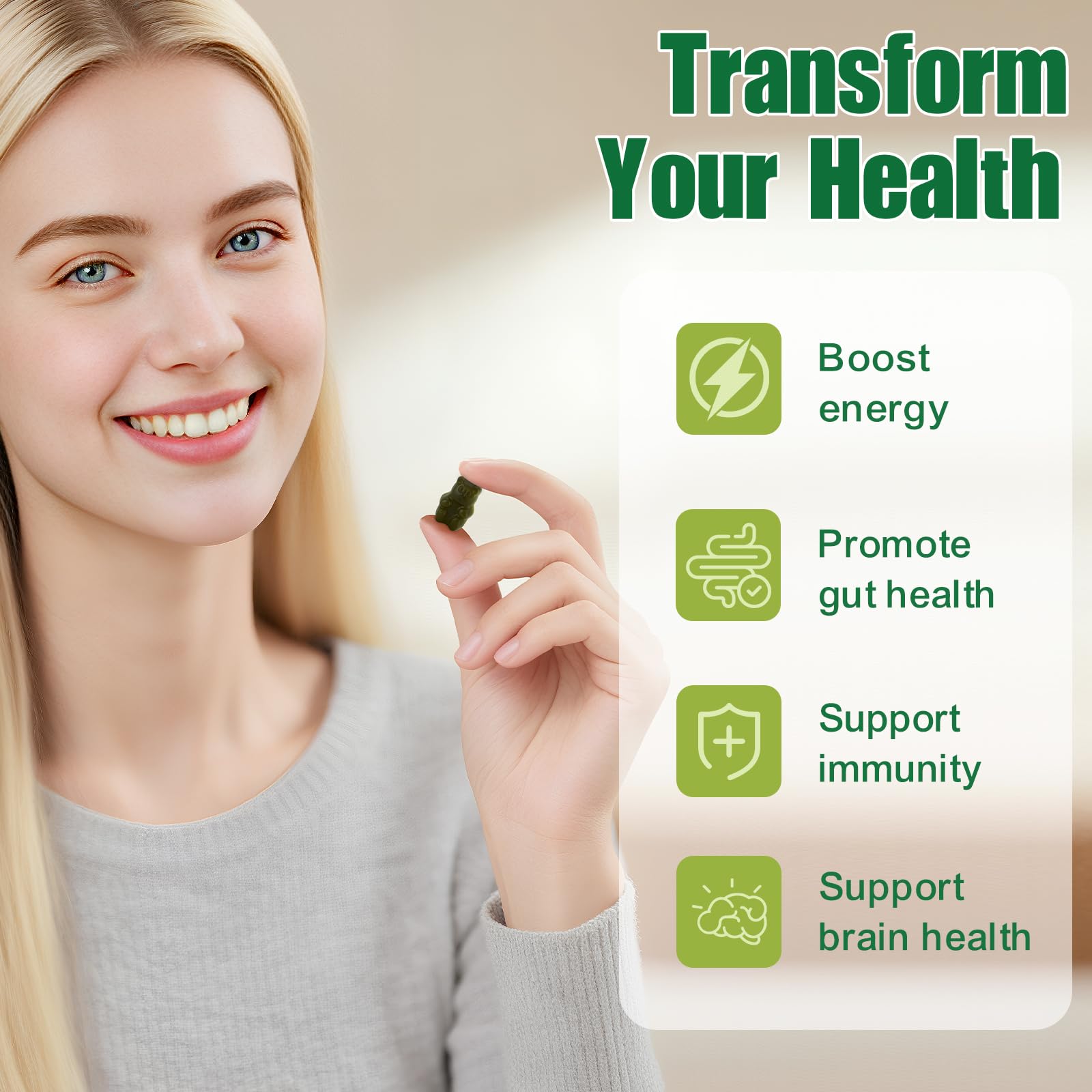 Tecepec Greens Daily Gummies – ingrédients naturels, spiruline et chlorelle pour vitalité.