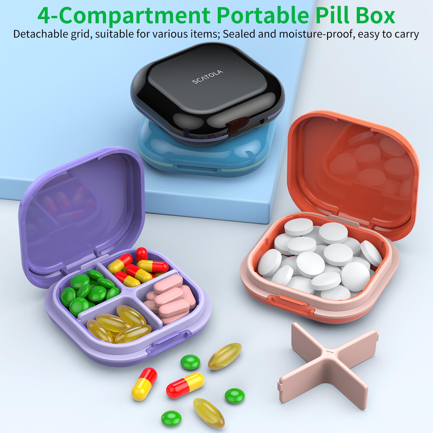TecQach boîte pilules portable dans un sac à main pour voyager facilement