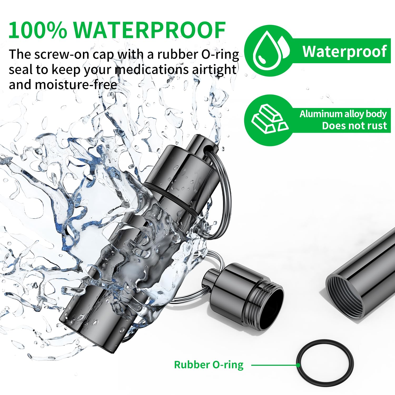TecQach porte-clefs etui pilules imperméable en aluminium