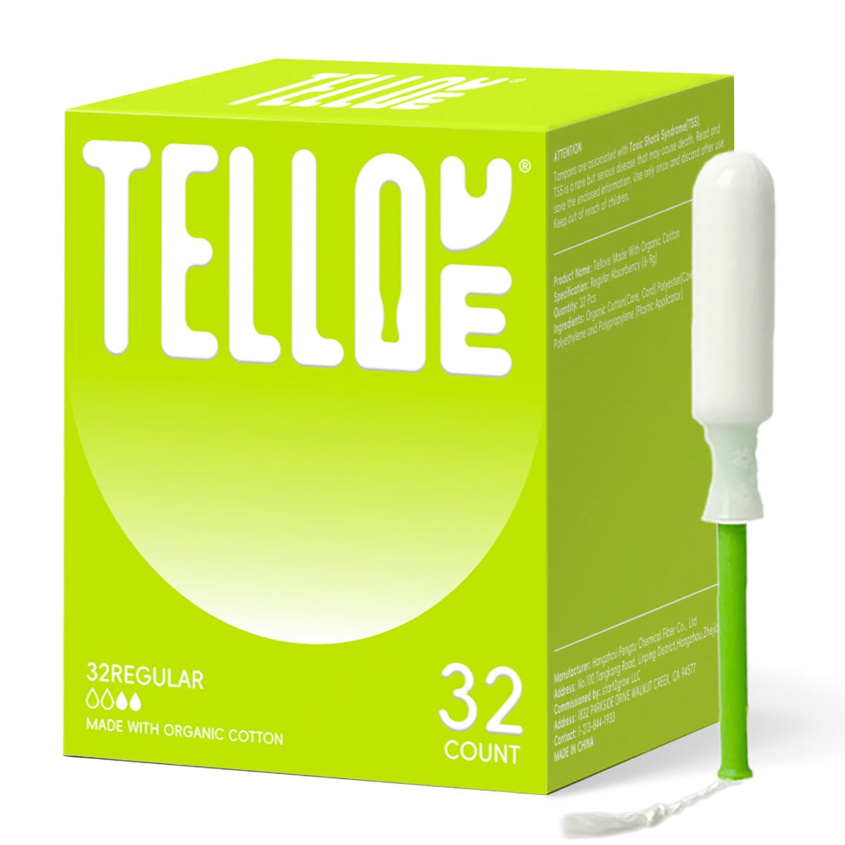 Tellove Tampons avec cœur coton biologique pour protection naturelle et douce.