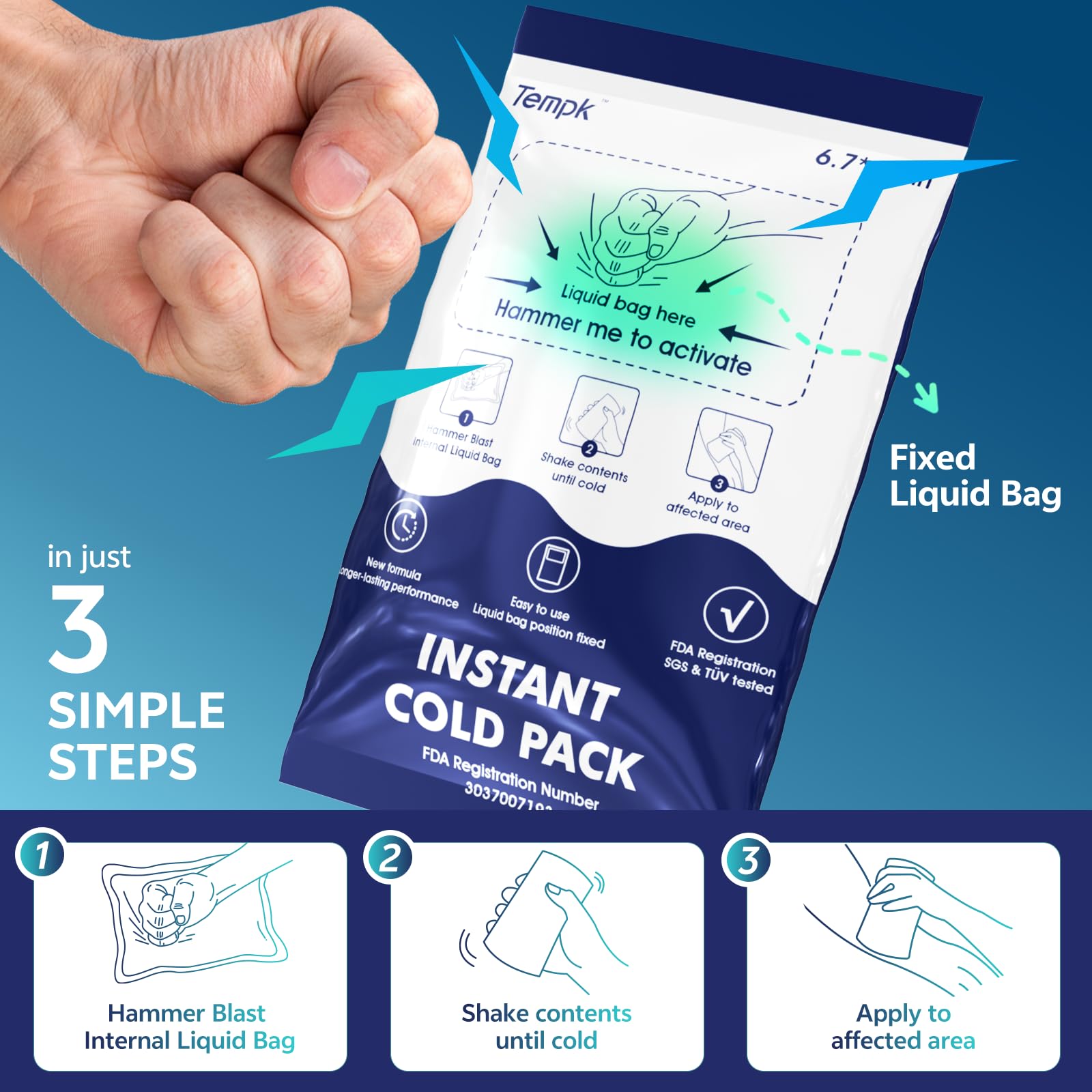 Tempk pack froid instantané – dimensions adaptées pour diverses zones corporelles.