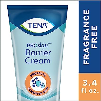 TENA Crème Barrière sans parfum, application douce pour peaux sensibles et irritation réduite.