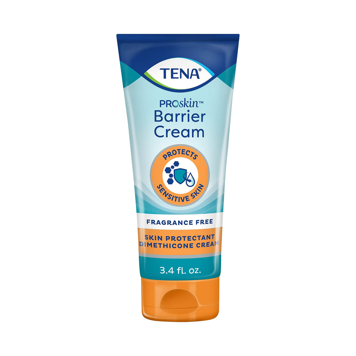 TENA Crème Barrière sans parfum, bouteille 3-4 oz, hydratation légère et protection cutanée.