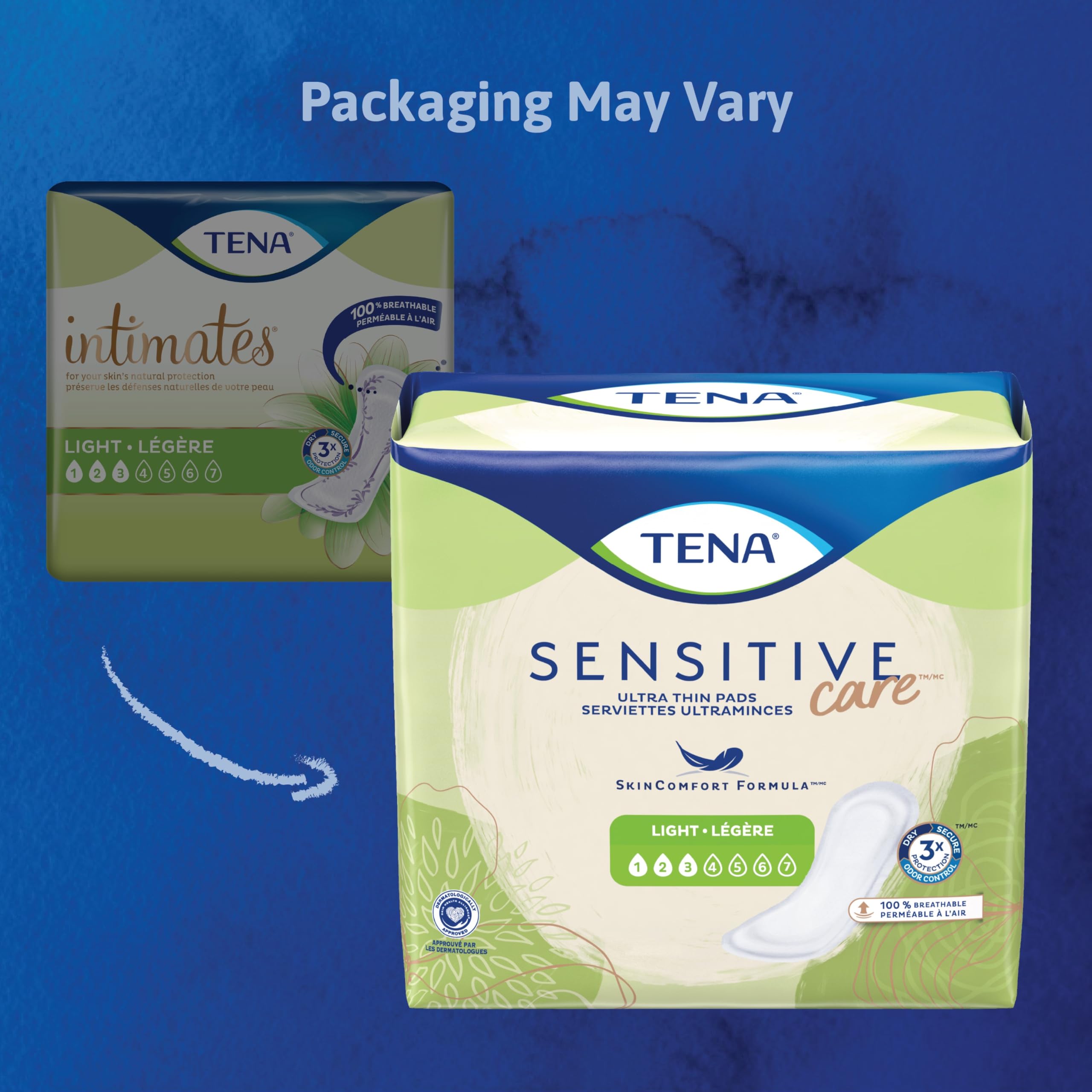 TENA Intimates Protège-slips ultra-fins légers, texture douce, douceur sur peau sensible.
