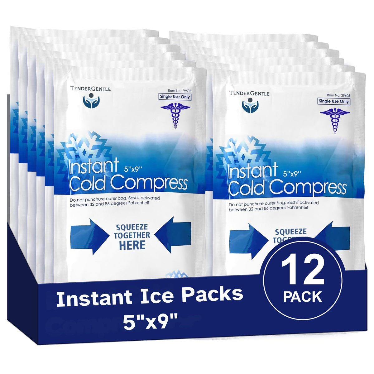 TenderGentle compresse froide instantanée 5x9 prête pour le déplacement.