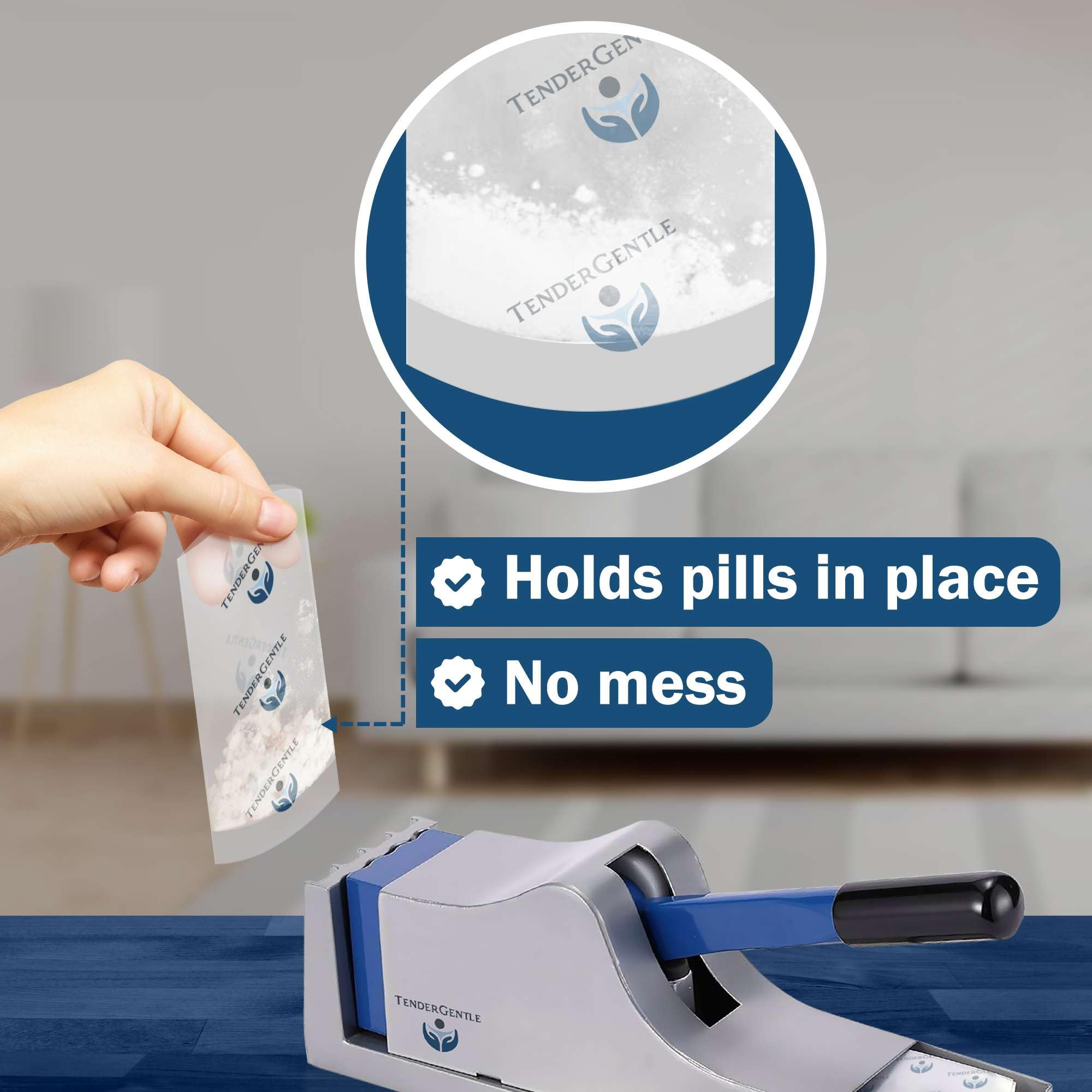 TenderGentle sachet-triturateur-comprimes pratique pour seniors et enfants à la maison.