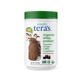 tera's poudre whey biologique chocolat noir dans le flacon, texture lisse et généreuse