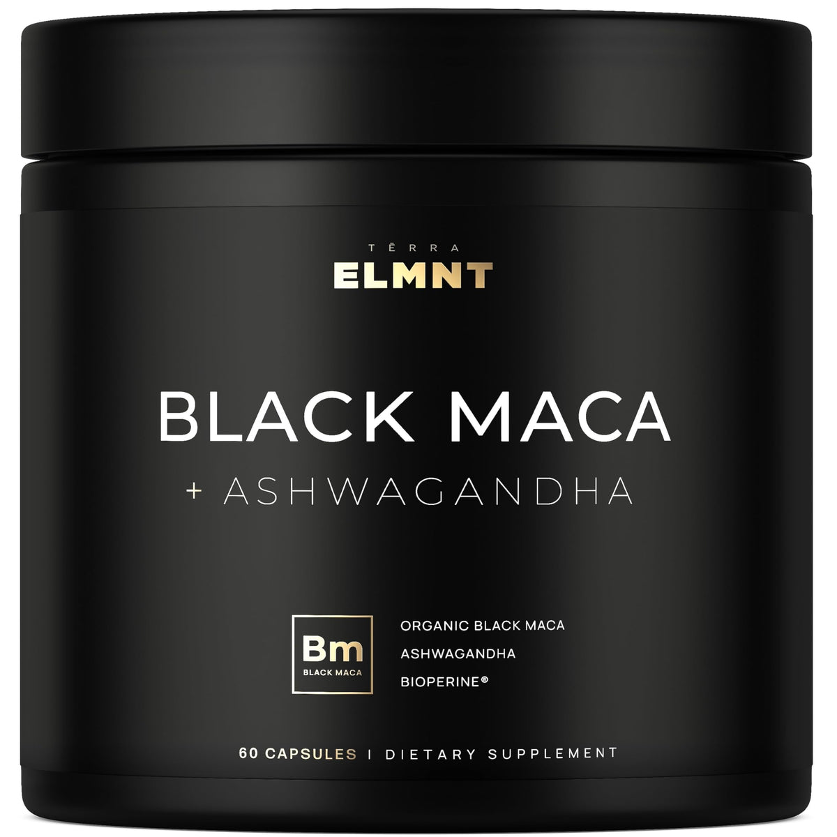 Terra Elmnt Maca noire en bouteille, potentielle énergie durable.