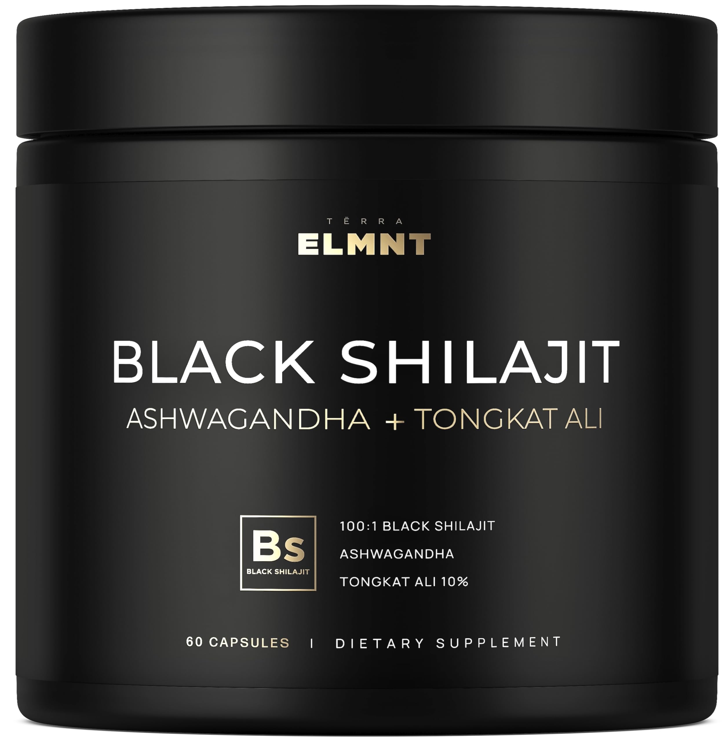 Terra Elmnt Shilajit noir en capsules, énergie durable et concentration.