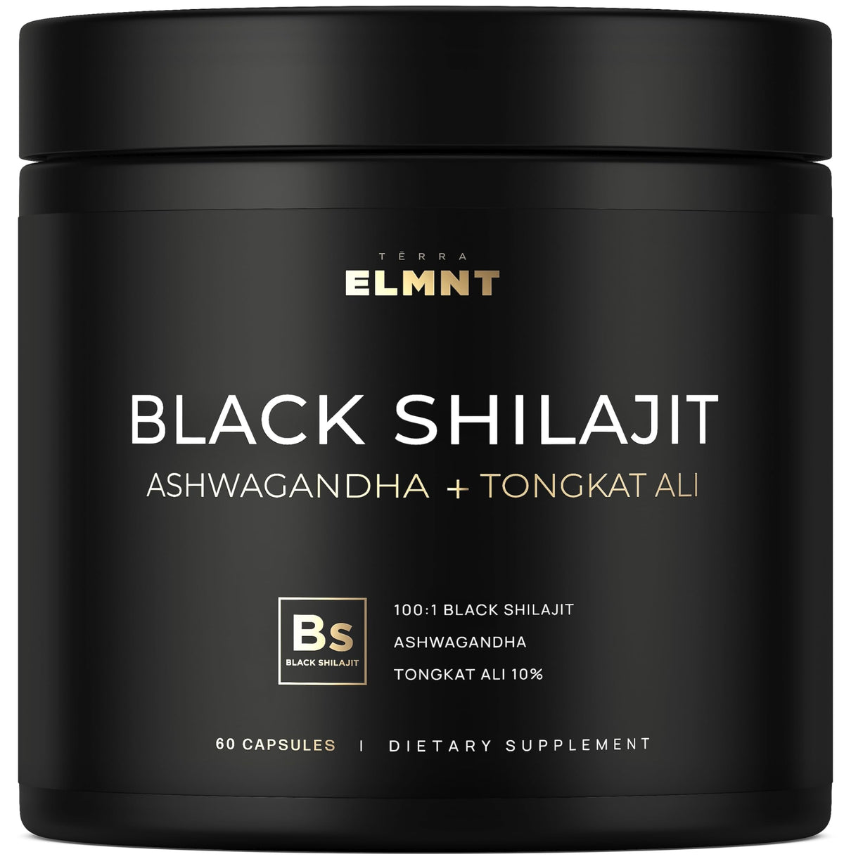 Terra Elmnt Shilajit noir en capsules, énergie durable et concentration.