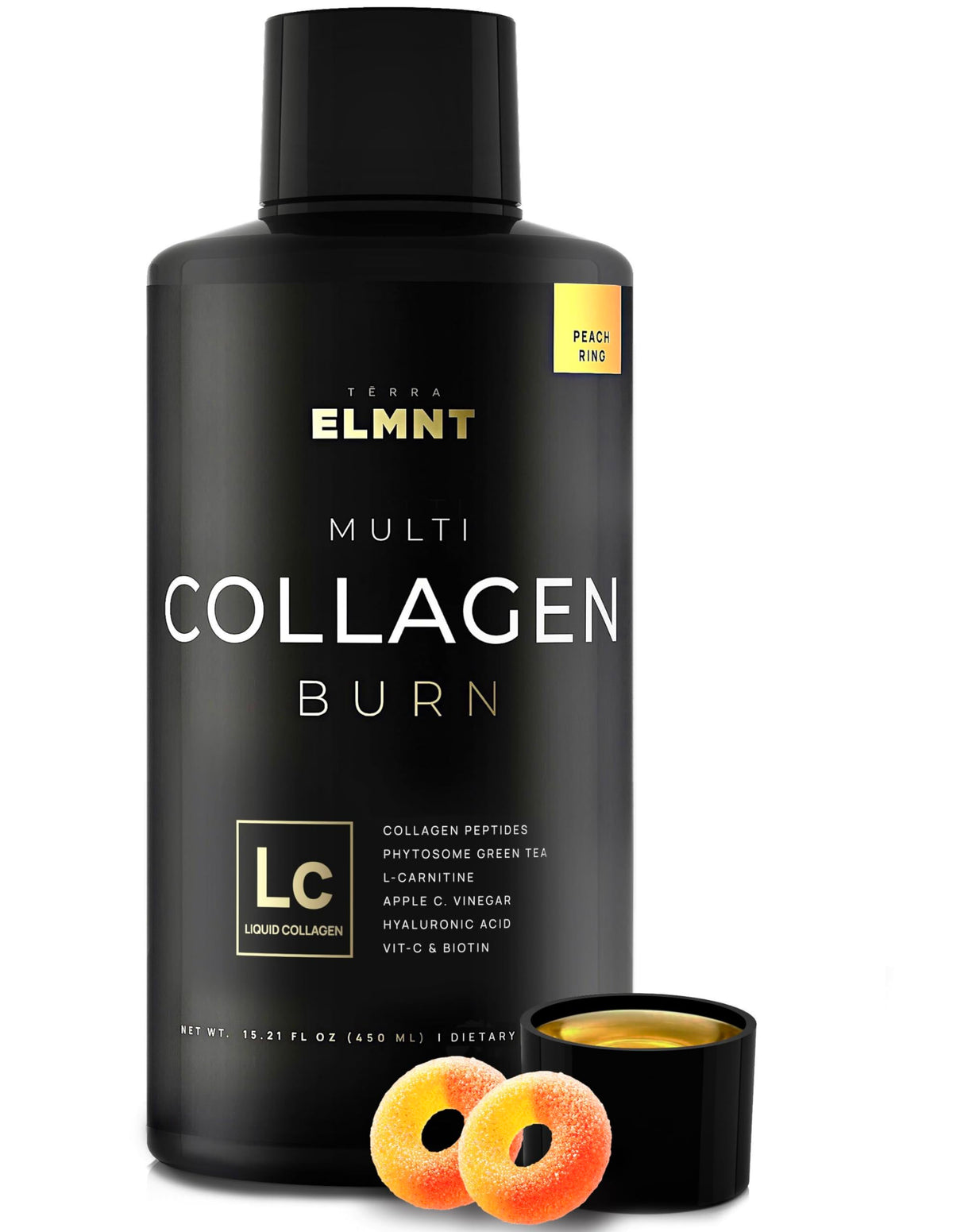 Terra Elmnt Collagène liquide goût pêche, shot pratique pour peau et cheveux