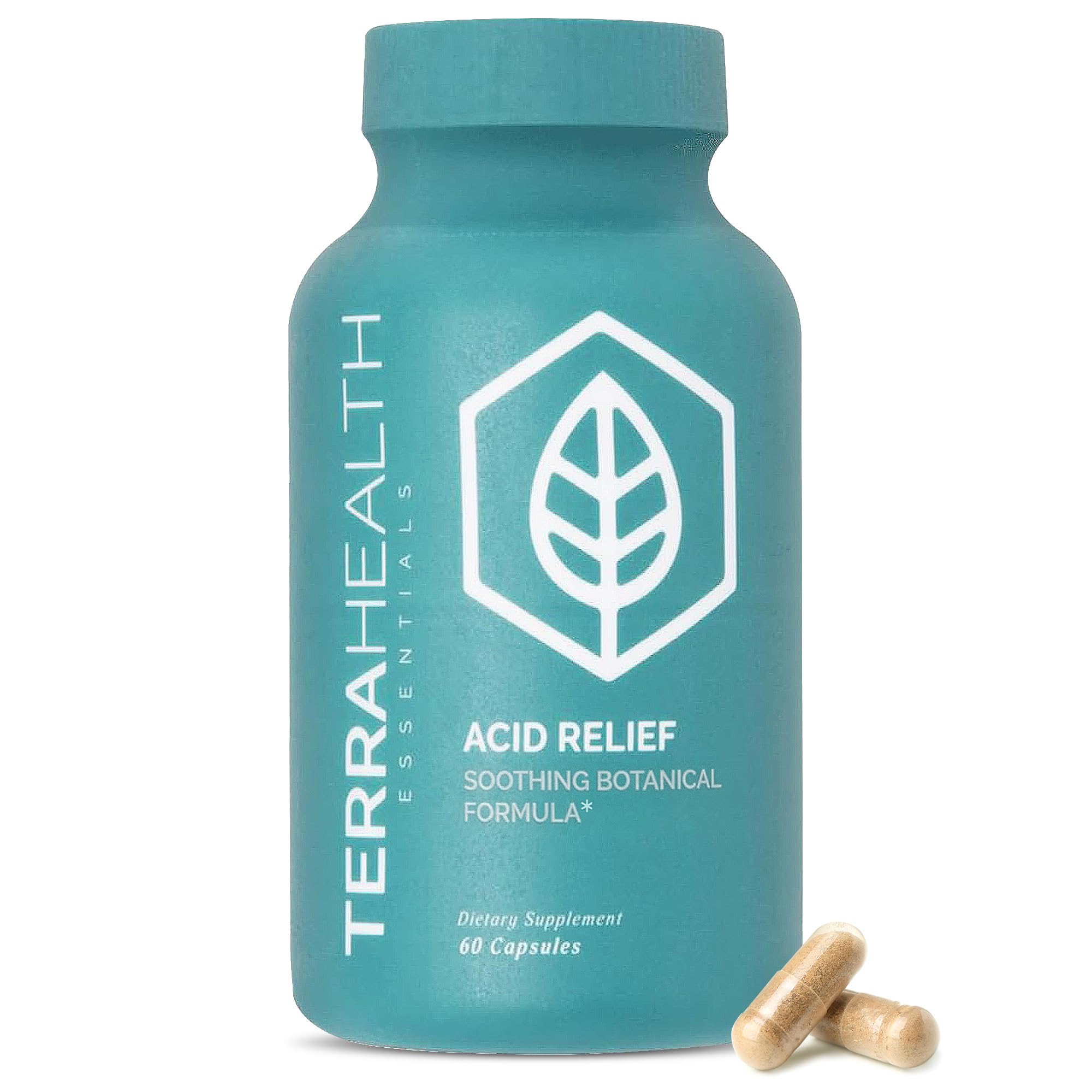 Terra Health Acid Relief: bouteille montrant la formulation naturelle pour une digestion en douceur.