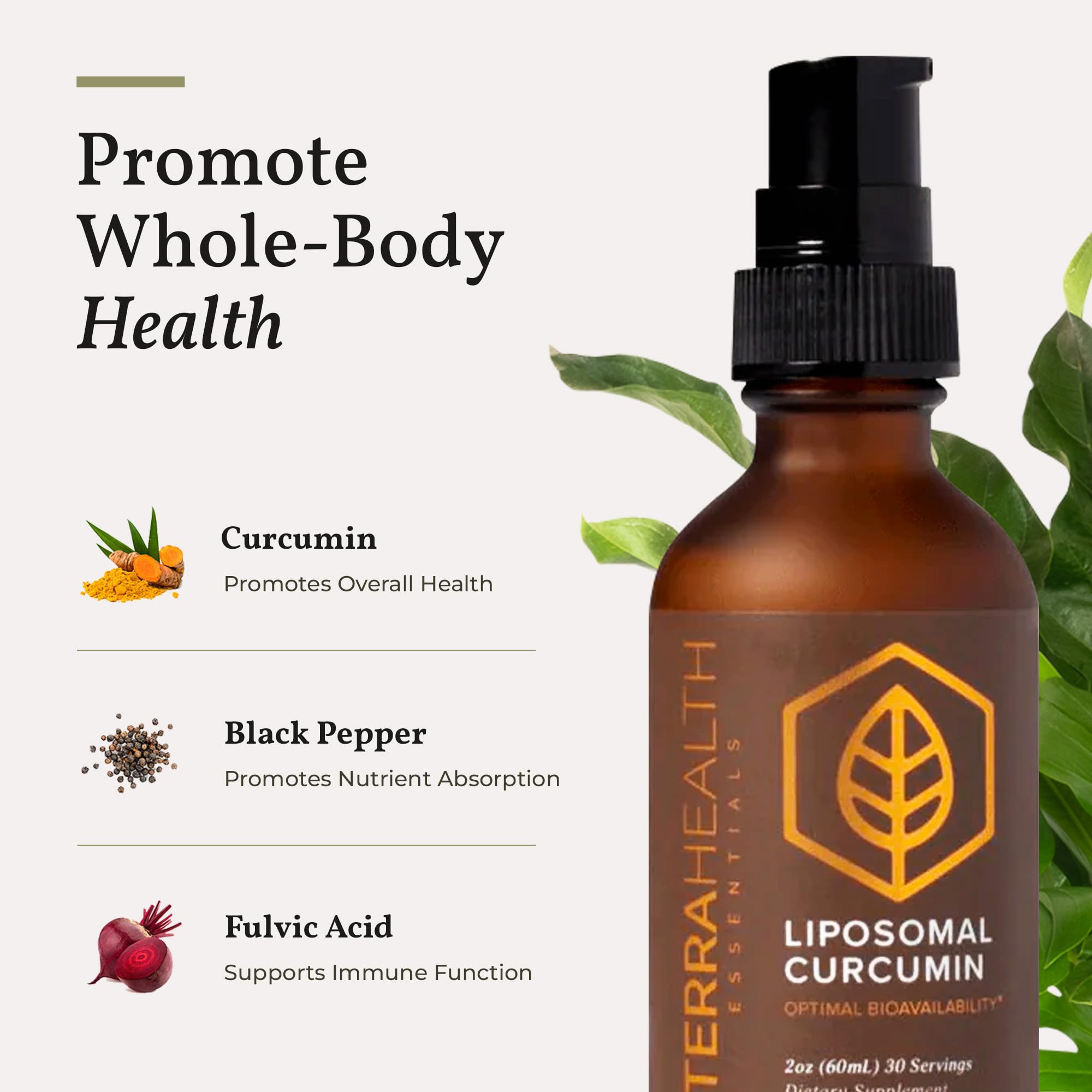 Terra Health Essentials Curcumine Liposomale ingrédients curcuma et poivre noir choix naturel