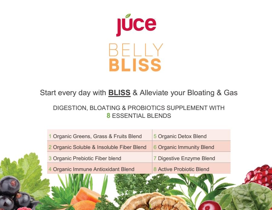 Arôme pêche et verdure de Júce Belly Bliss pour le goût.