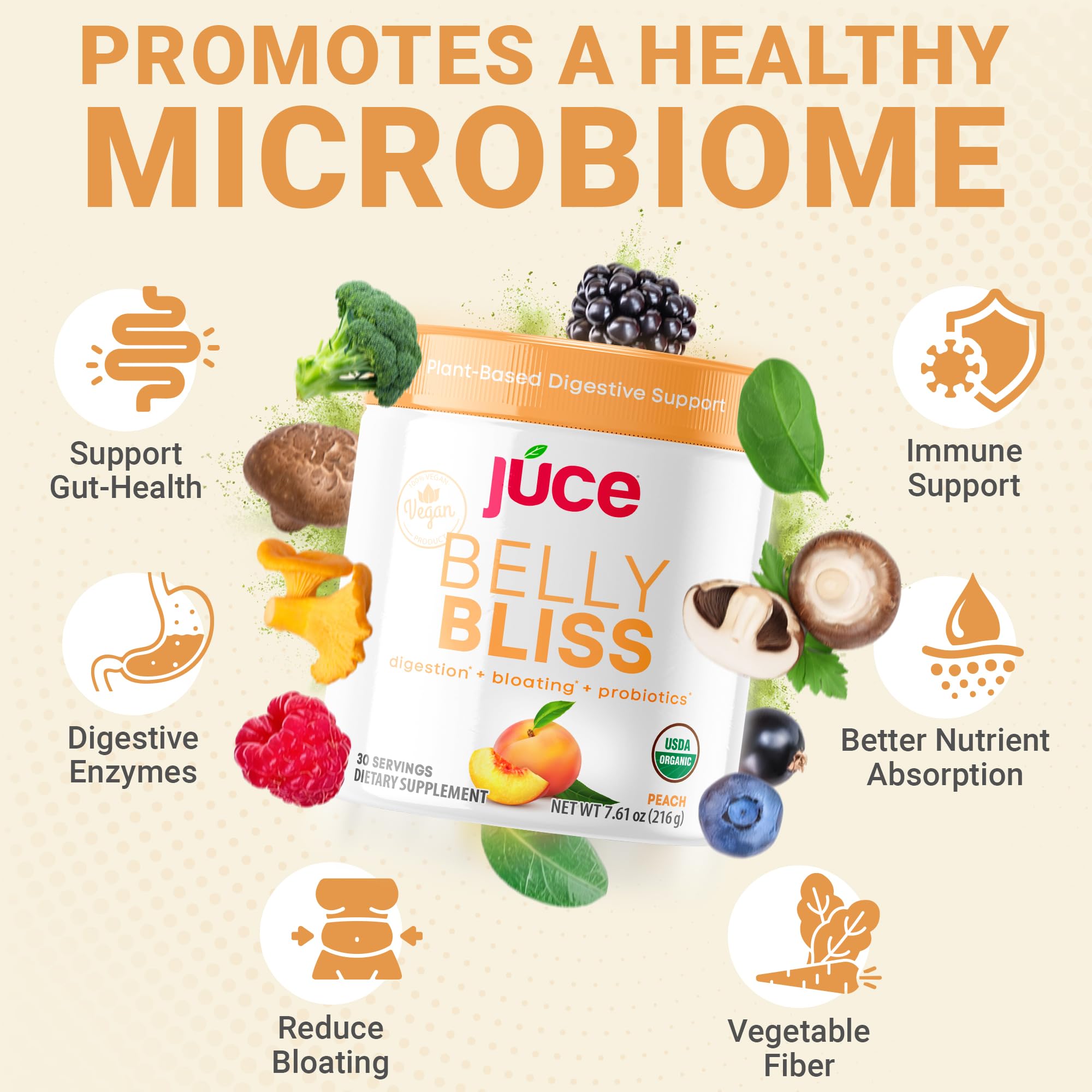 Mélange champignons de Júce Belly Bliss pour le soutien immunitaire.