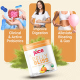 Poudre Júce Belly Bliss prête à être mélangée dans l'eau.
