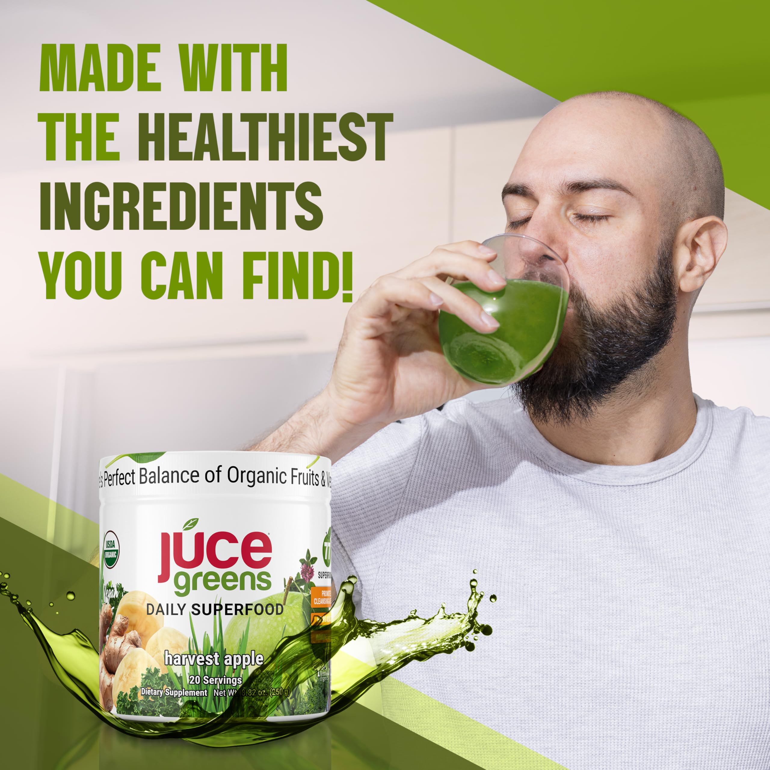 Terra Kai Organics JuCE Green Superfood 77 superaliments, mélange riche pour diversifier l’alimentation.