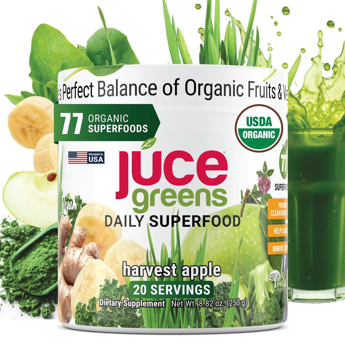 Terra Kai Organics JuCE Green Superfood poudre, source naturelle de nutriments pour smoothies.