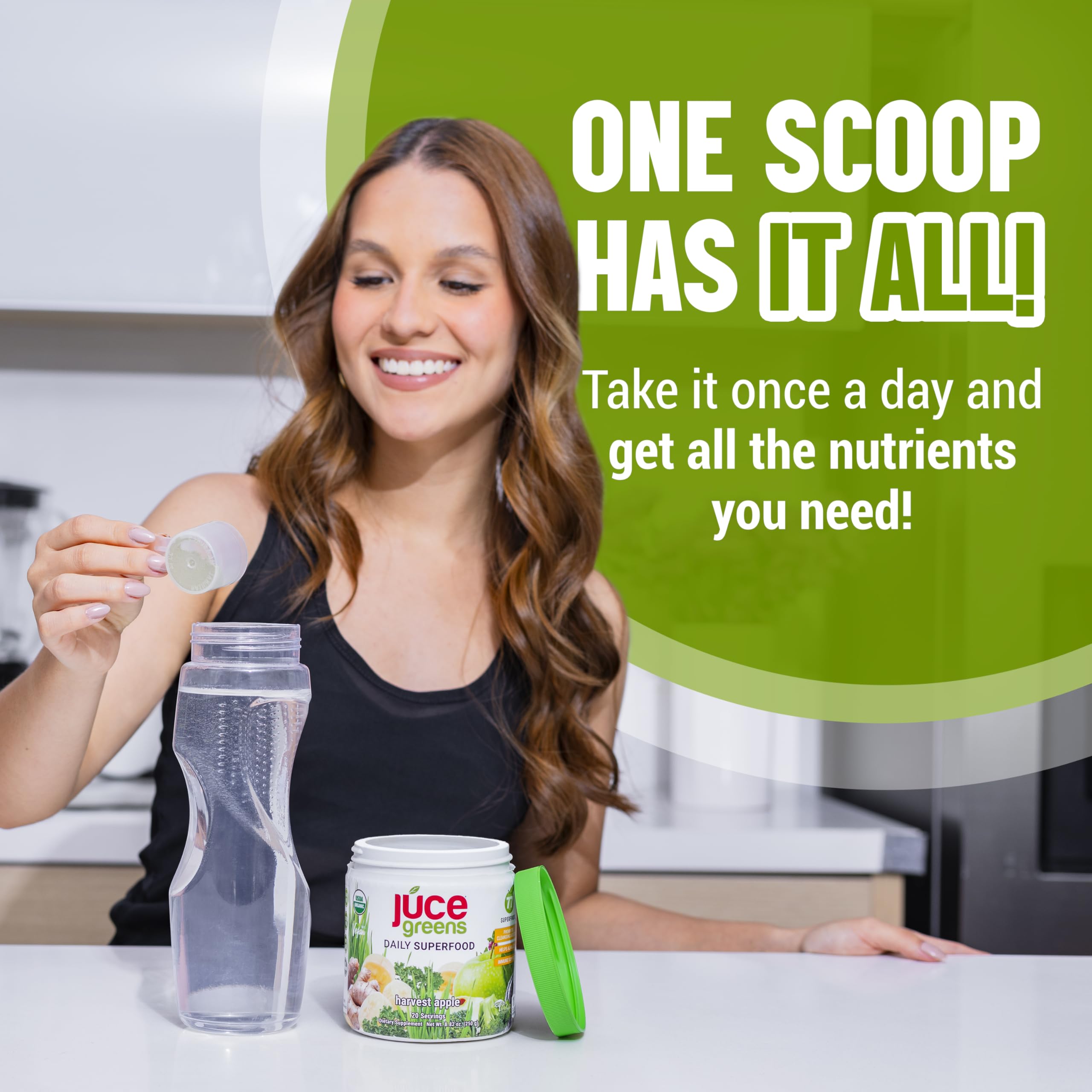 Terra Kai Organics JuCE Green Superfood Prébiotiques Probiotiques, supports potentiels pour la digestion et le bien-être.