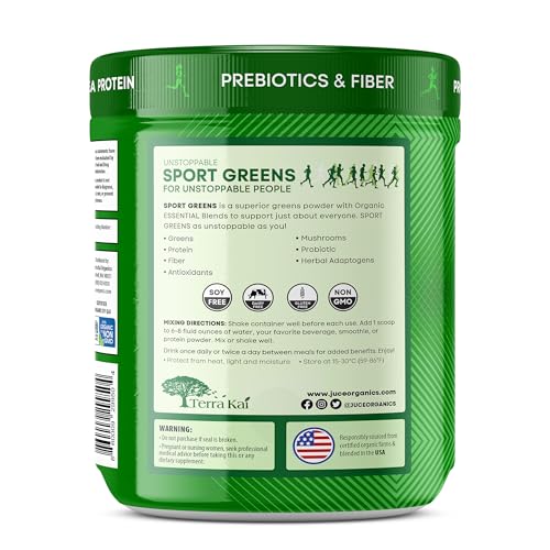 Terra Kai Organics Juce SG7 poudre verte prête à mélanger pour énergie naturelle.