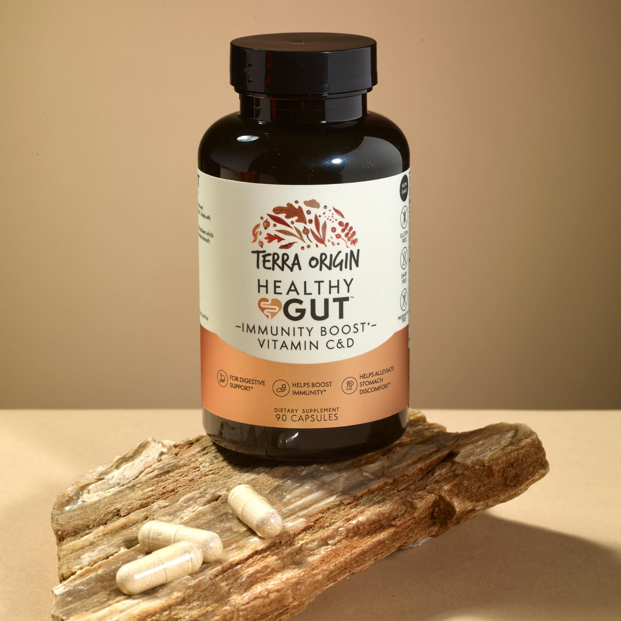 Étiquette Terra Origin sans OGM, sans gluten et sans lactose