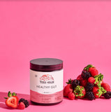 Préparation dans un verre, texture agréable et goût framboise.