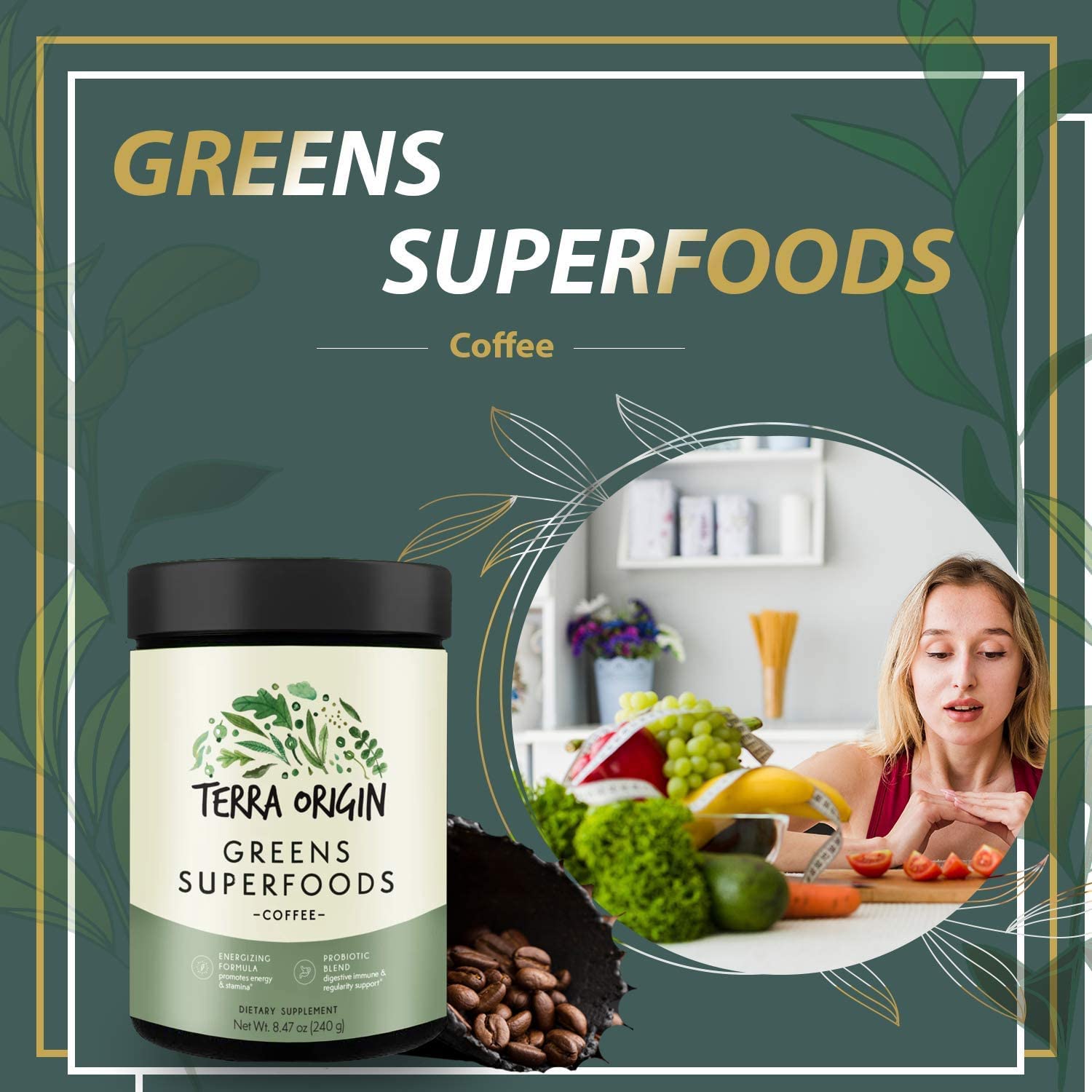 TERRA ORIGIN Greens Blend probiotiques et enzymes; confort digestif possible.