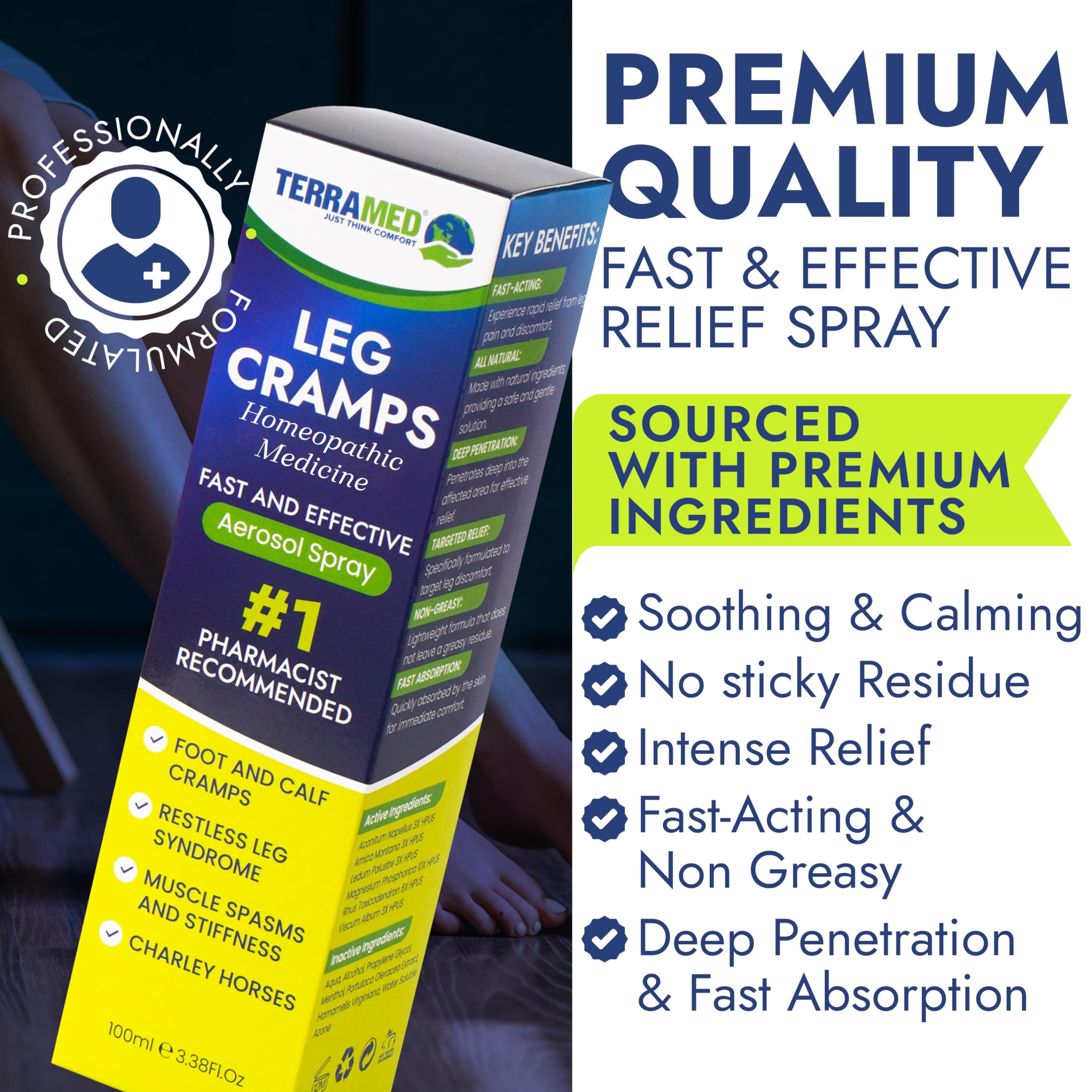 Terramed Just Think Comfort Application rapide sur les mollets pour détente musculaire.