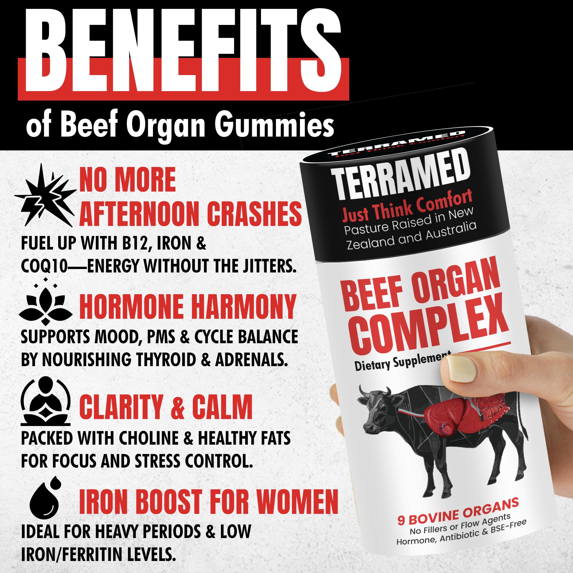Terramed Just Think Comfort gommes cœur : apport nutritionnel clé pour la journée.
