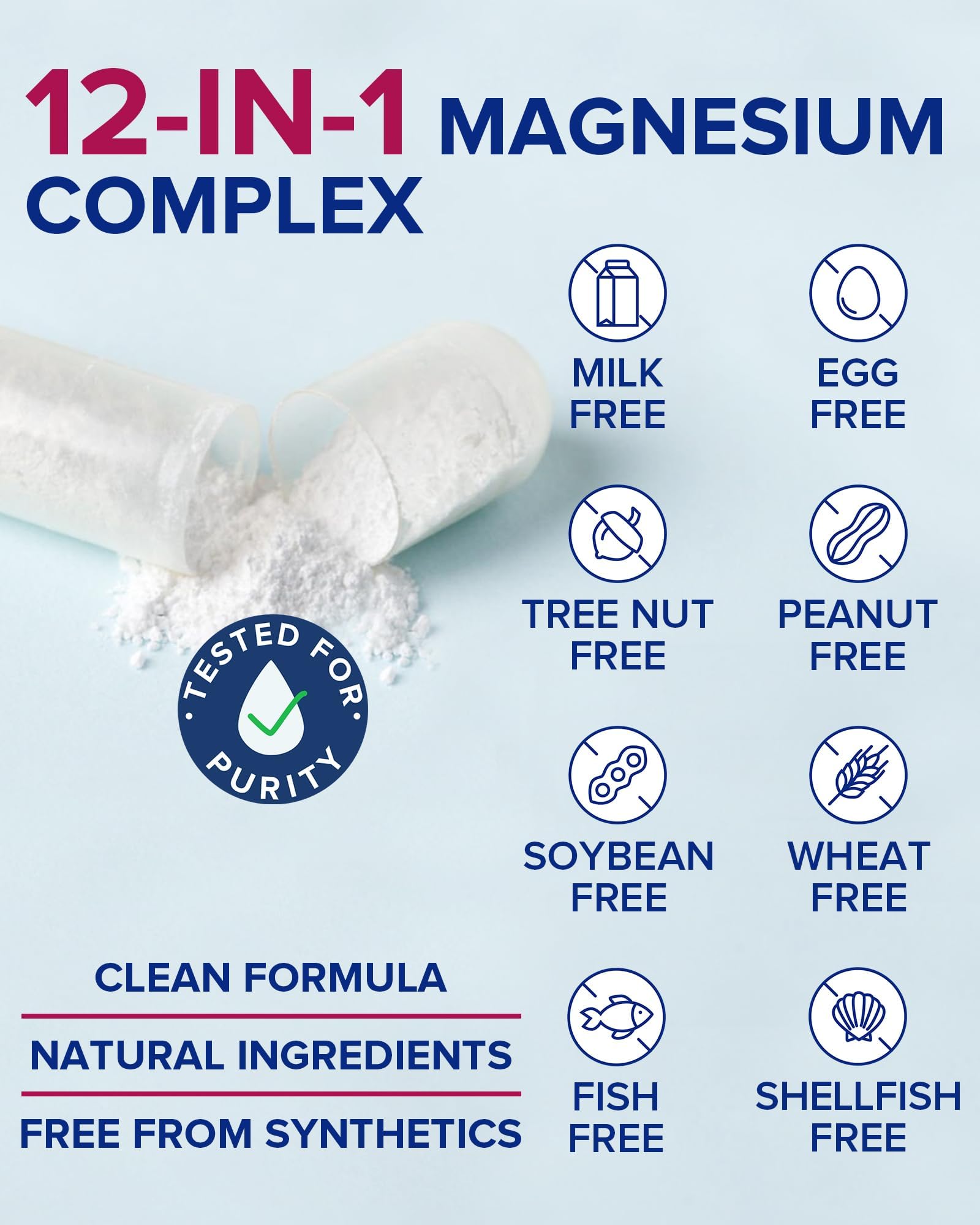 Terranics Magnésium formule végétarienne sans allergènes fréquents.