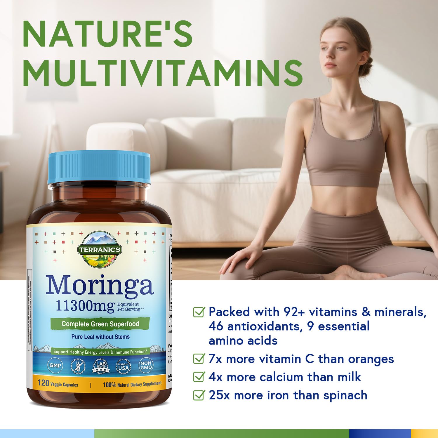 Dose quotidienne Terranics Moringa, consommation simple pour energie et vitalite.