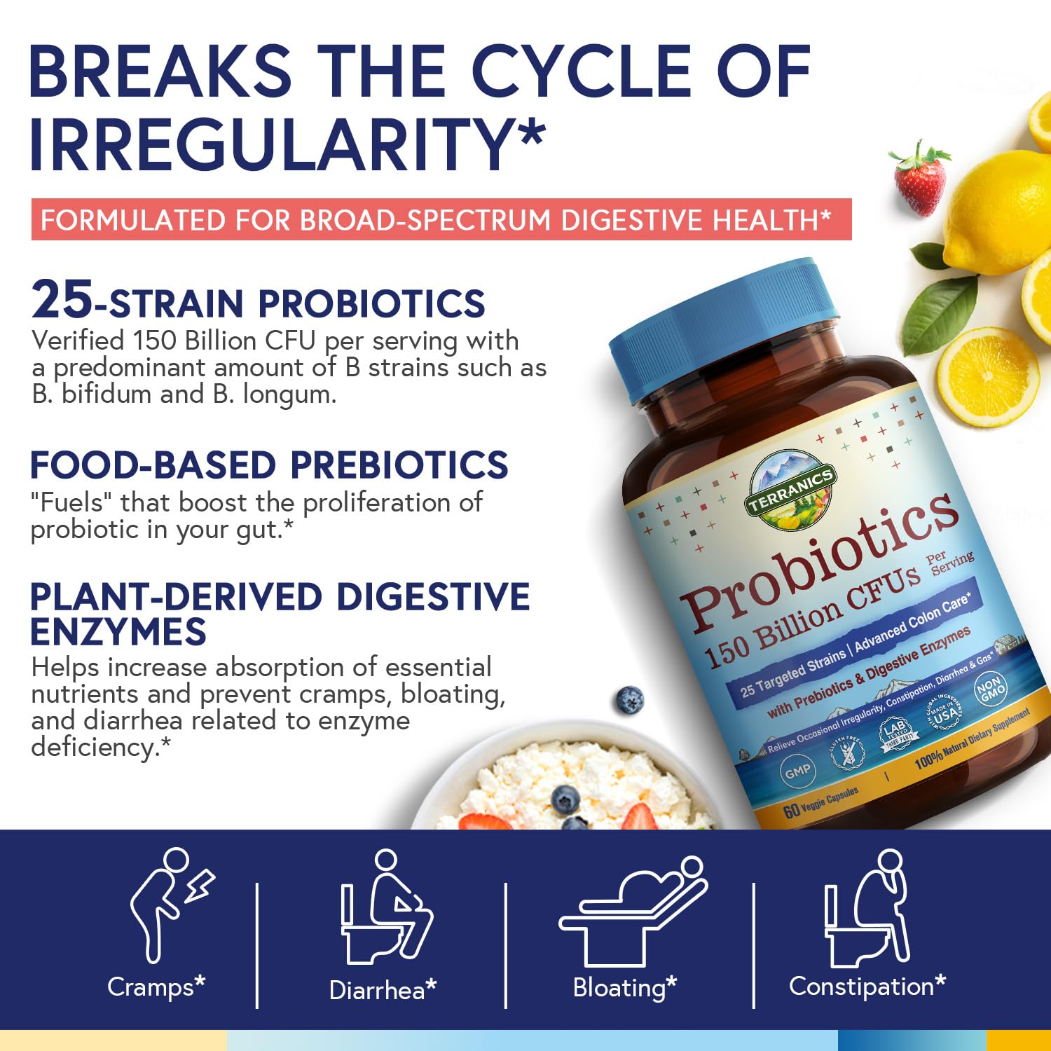 Terranics Probiotiques Enzymes Digestives – aide à la décomposition des aliments et absorption.