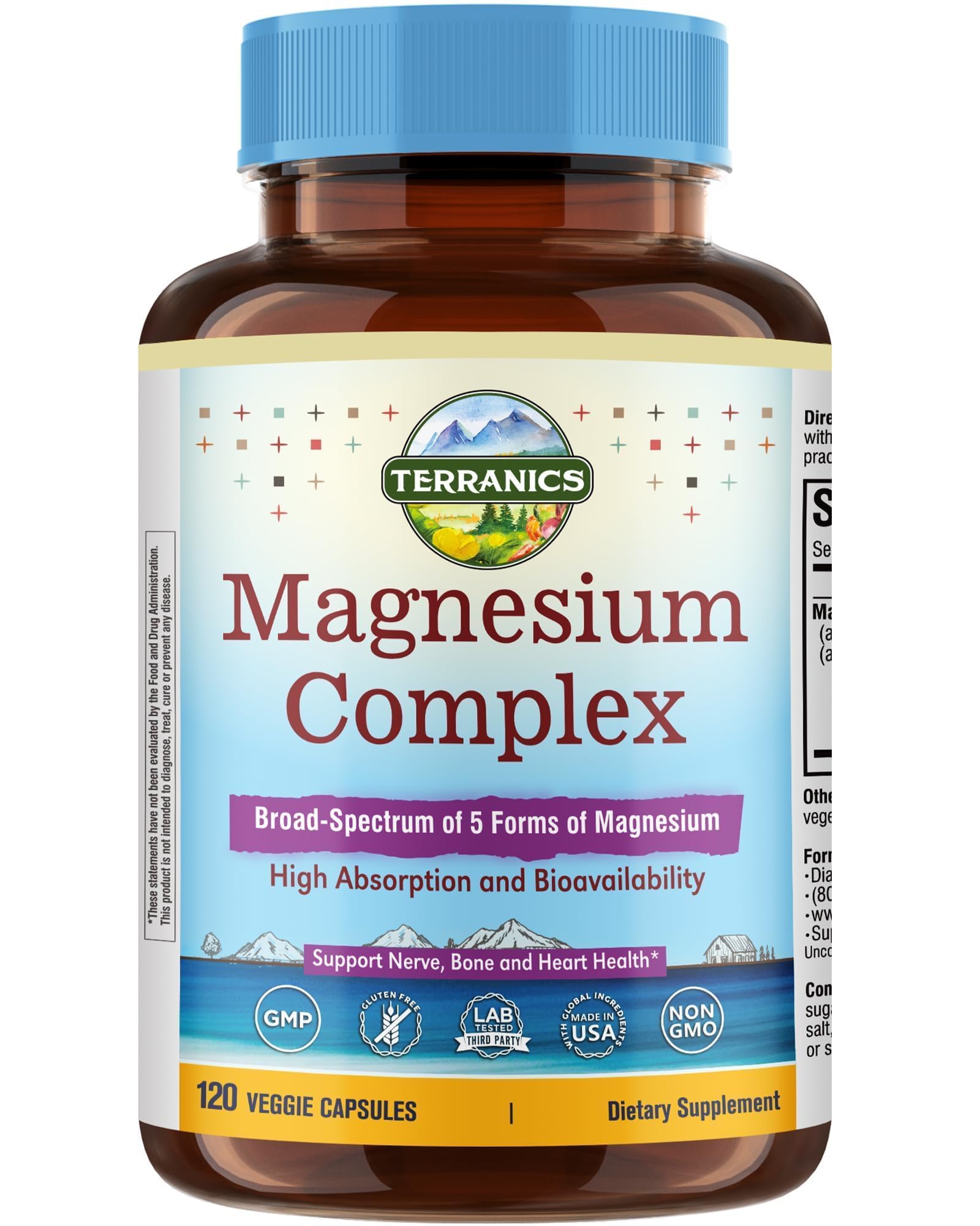 Terranics Magnesium Complex, capsules 500 mg, boîte visible, soutien potentiel au sommeil