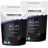 Terrasoul acai poudre, sachet ouverte, idéale pour smoothies riches en antioxydants.