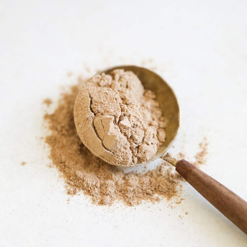 Poudre Terrasoul Maca gelatinisee couleur naturelle dans un shaker
