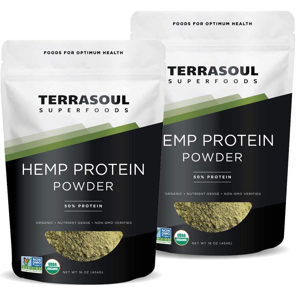 Terrasoul protéine de chanvre biologique emballage, poudre protéinée pratique pour recettes.