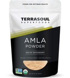 Terrasoul Superfoods Amla en poudre dans une bouteille, soutien naturel d'énergie et vitalité.