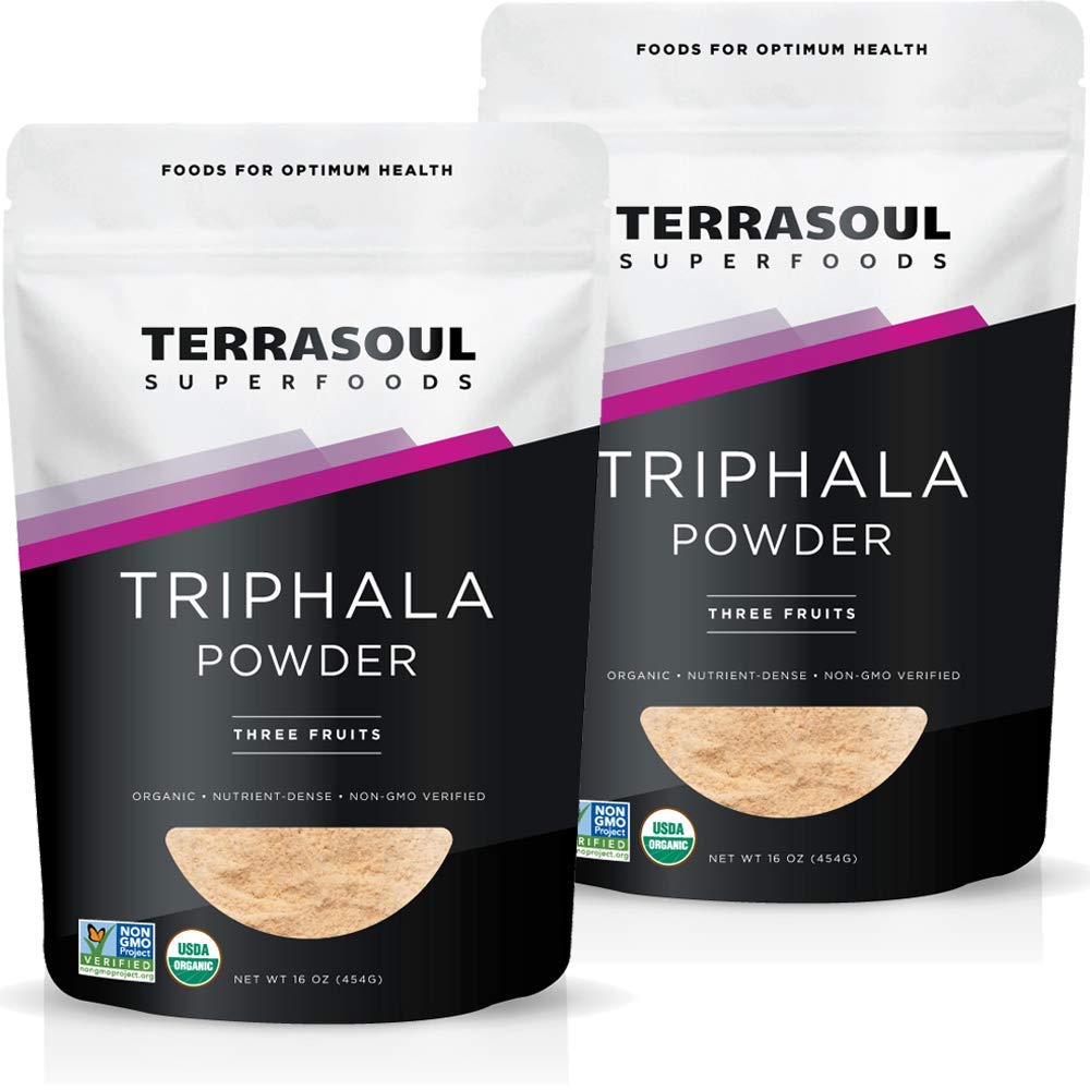 Terrasoul Triphala Poudre bio 2x450 g, soutien digestif potentiel et détox douce.