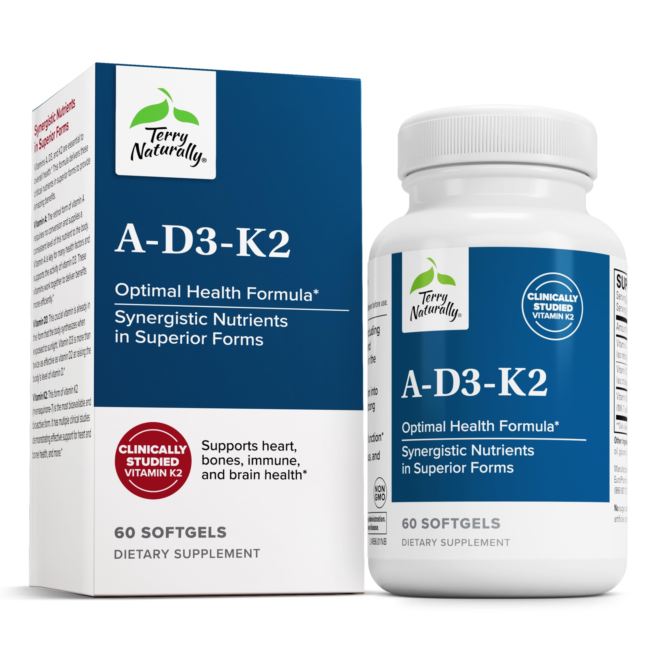 Terry Naturally A•D3•K2, bouteille de gélules: soutien potentiel au système immunitaire