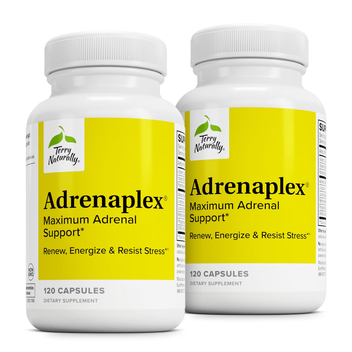 Terry Naturally Adrenaplex – bouteille de capsules prête pour le soutien énergétique.