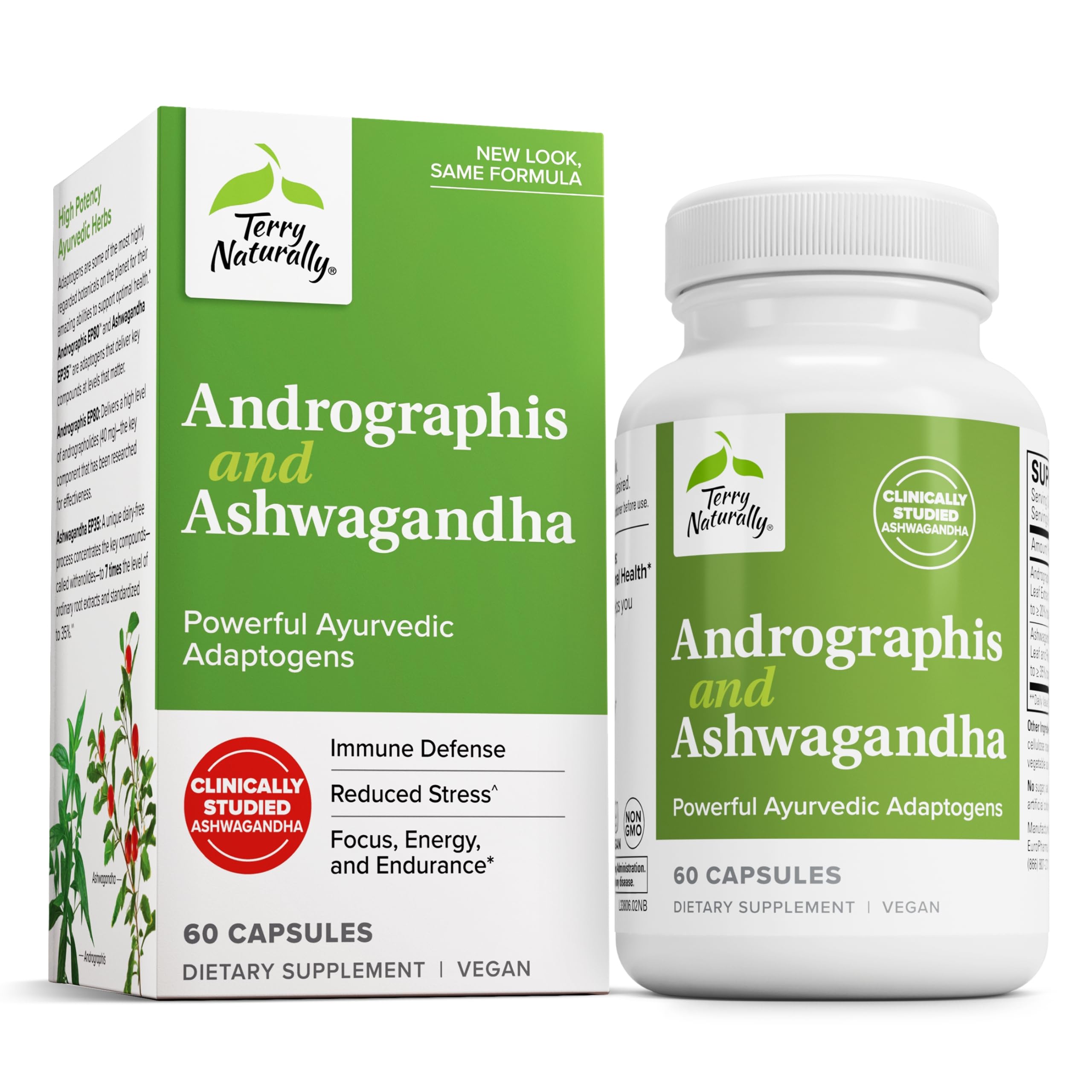 Terry Naturally Andrographis et Ashwagandha – bouteille du complément pour le soutien immunitaire