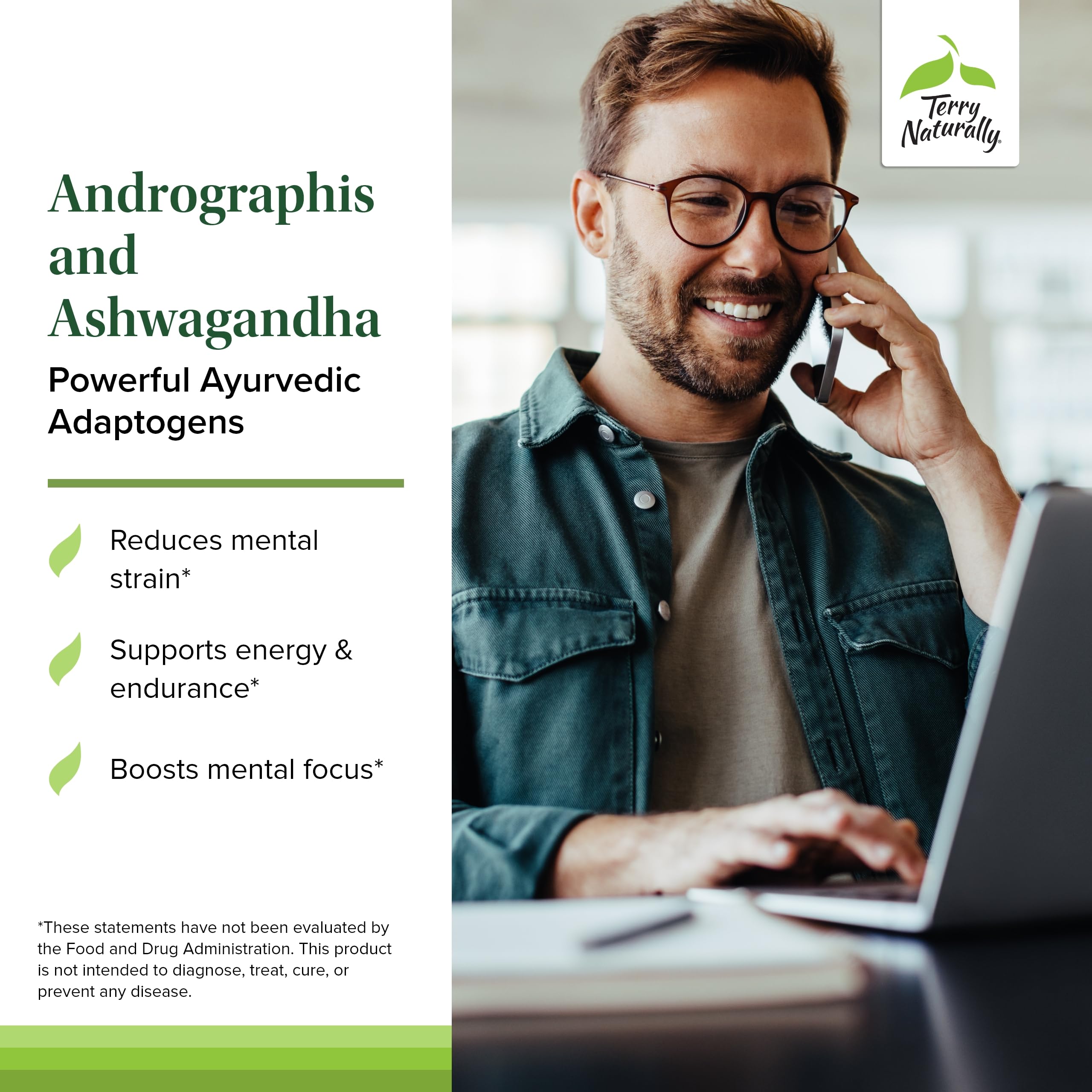 Emballage Terry Naturally Andrographis et Ashwagandha – présentation claire et informative