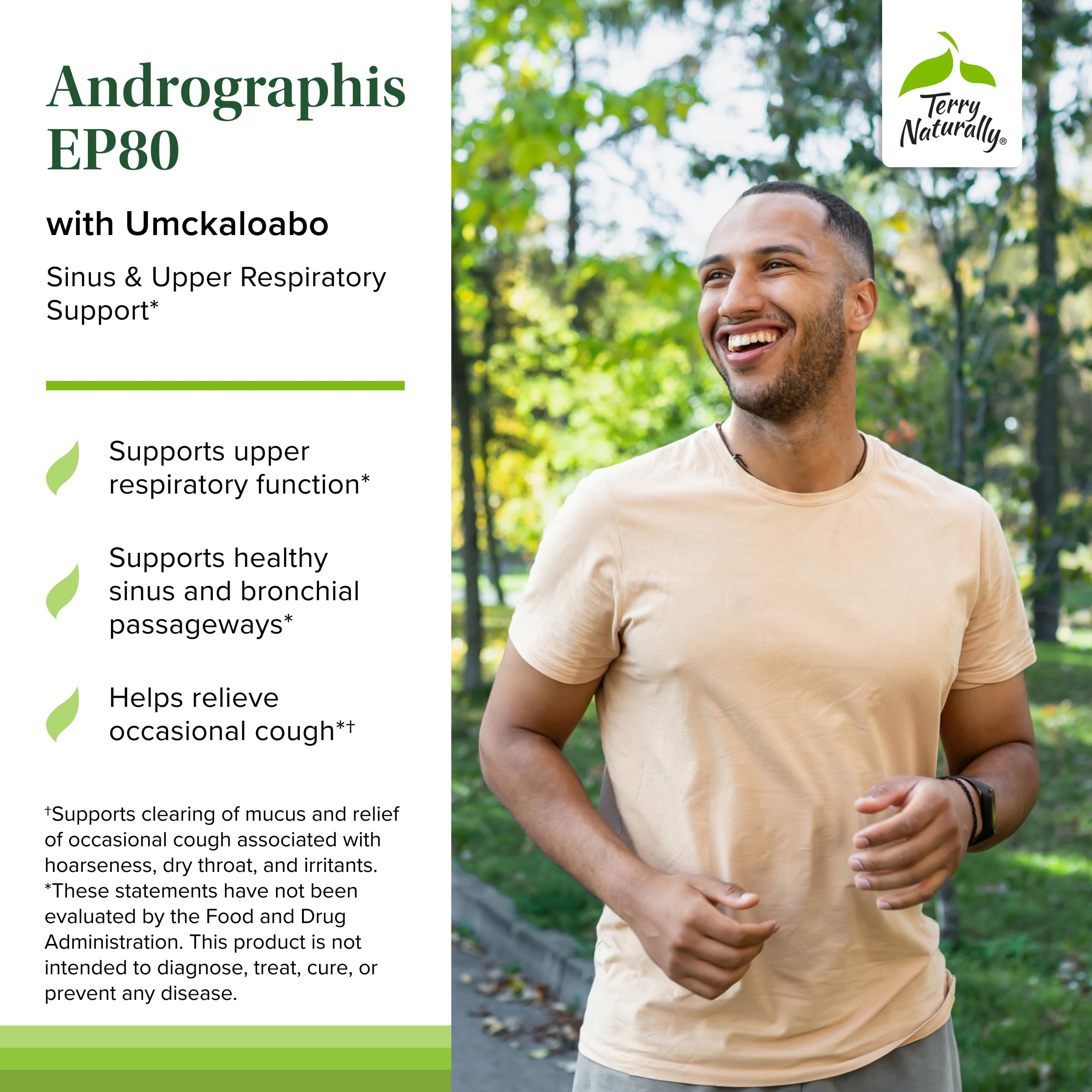 Terry Naturally Andrographis EP80 extrait Umckaloabo, options pour les voies respiratoires.