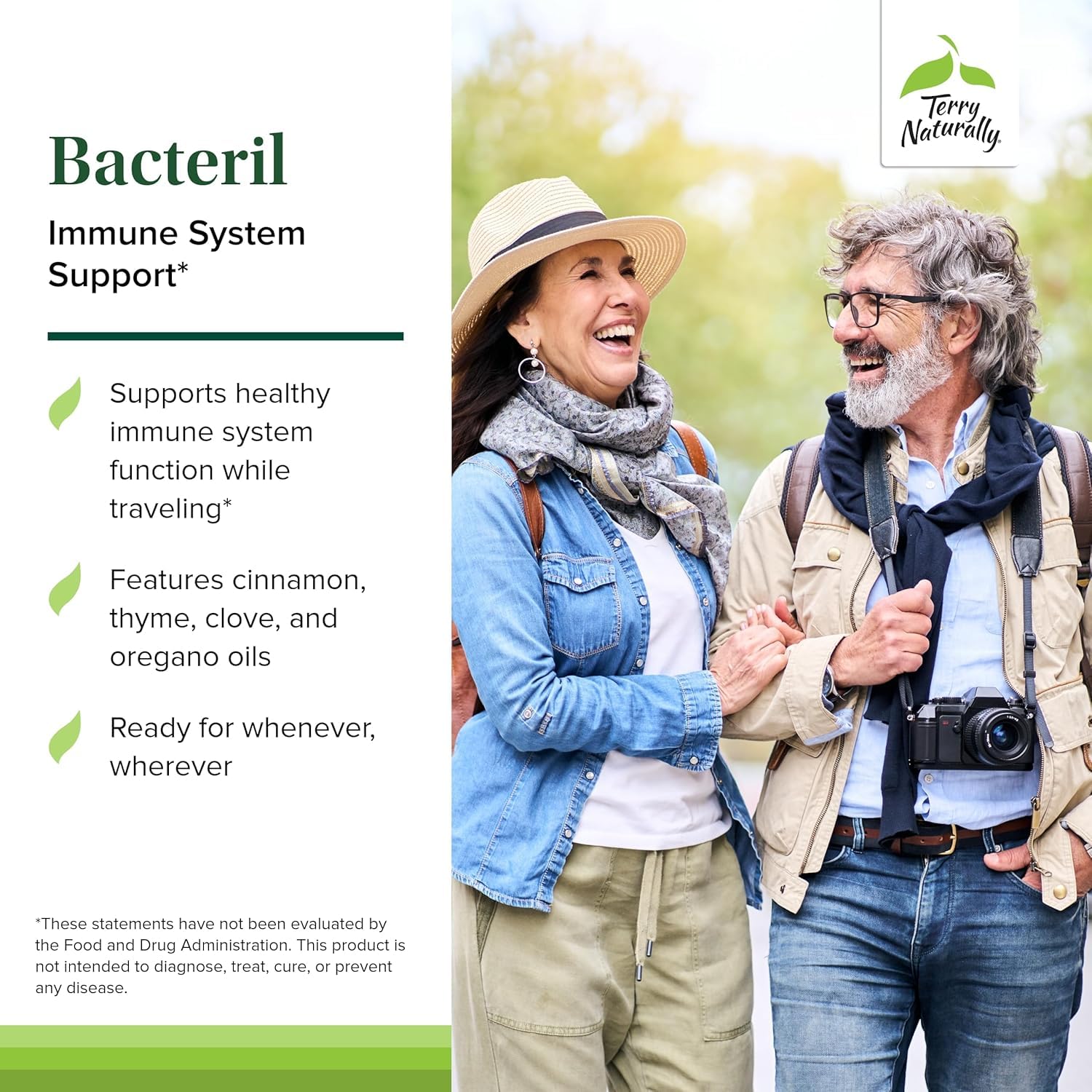 Terry Naturally Bacteril, etiquette du flacon, informations claires sur les ingrédients.