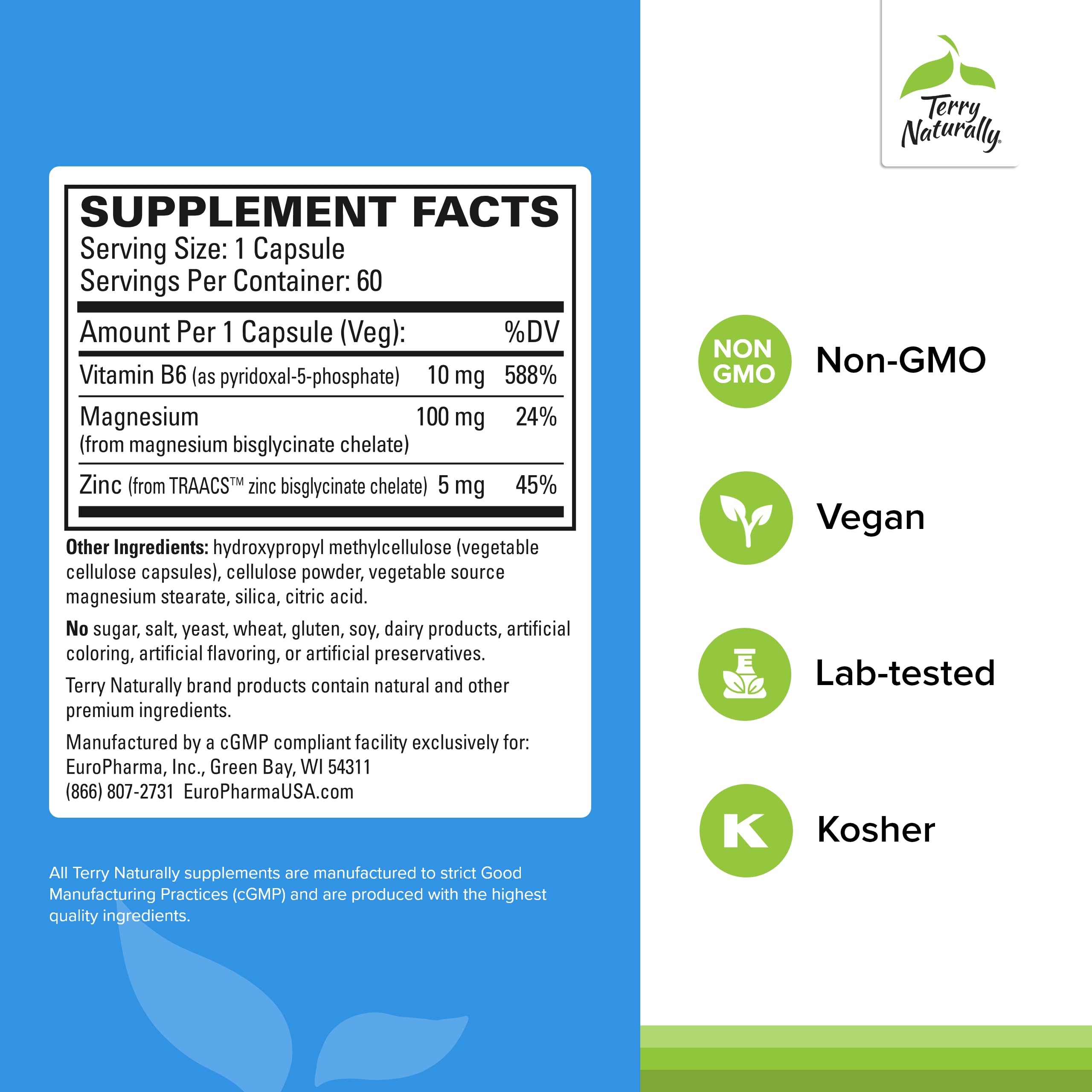 Terry Naturally BioActive Magnesium Complex — Étiquette détaillant les actifs clés