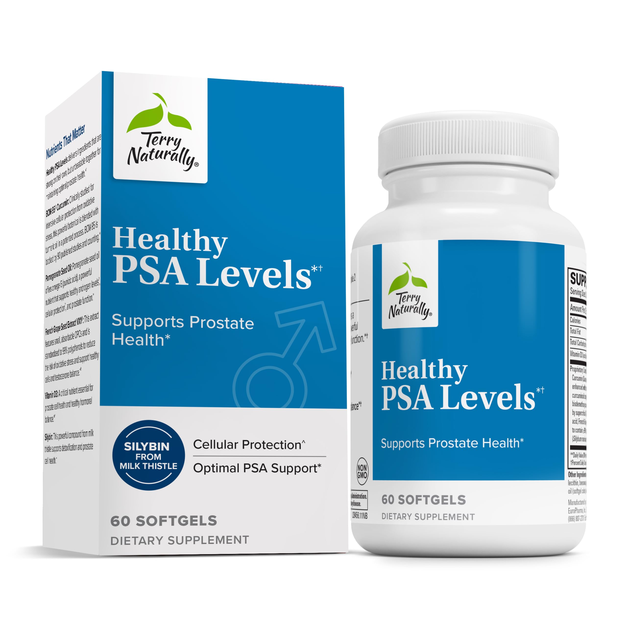 Terry Naturally PSA : bouteille de gelules, soutien potentiel à la prostate et équilibre hormonal.