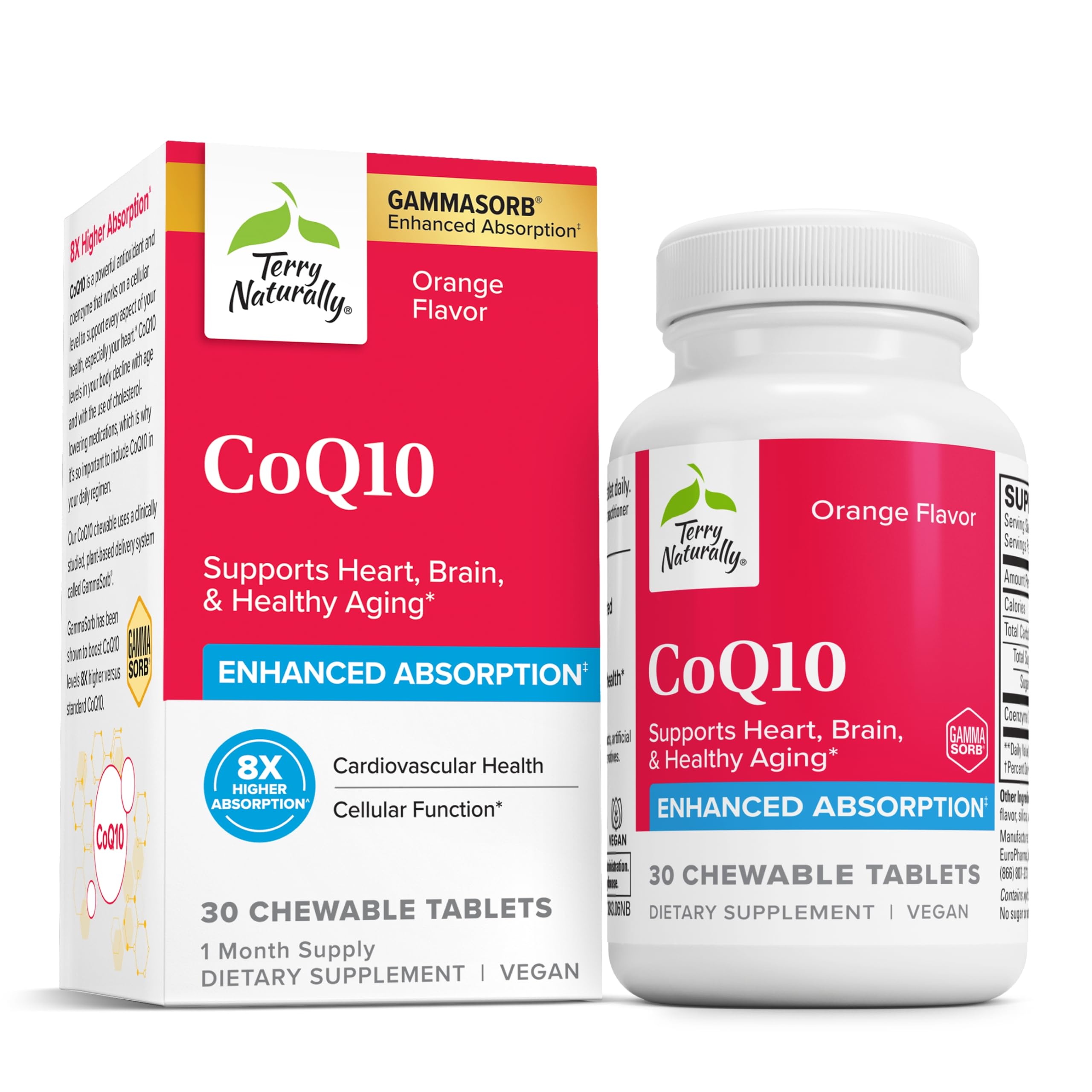 Gommes CoQ10 Terry Naturally dans une bouteille, soutien énergie cellulaire.