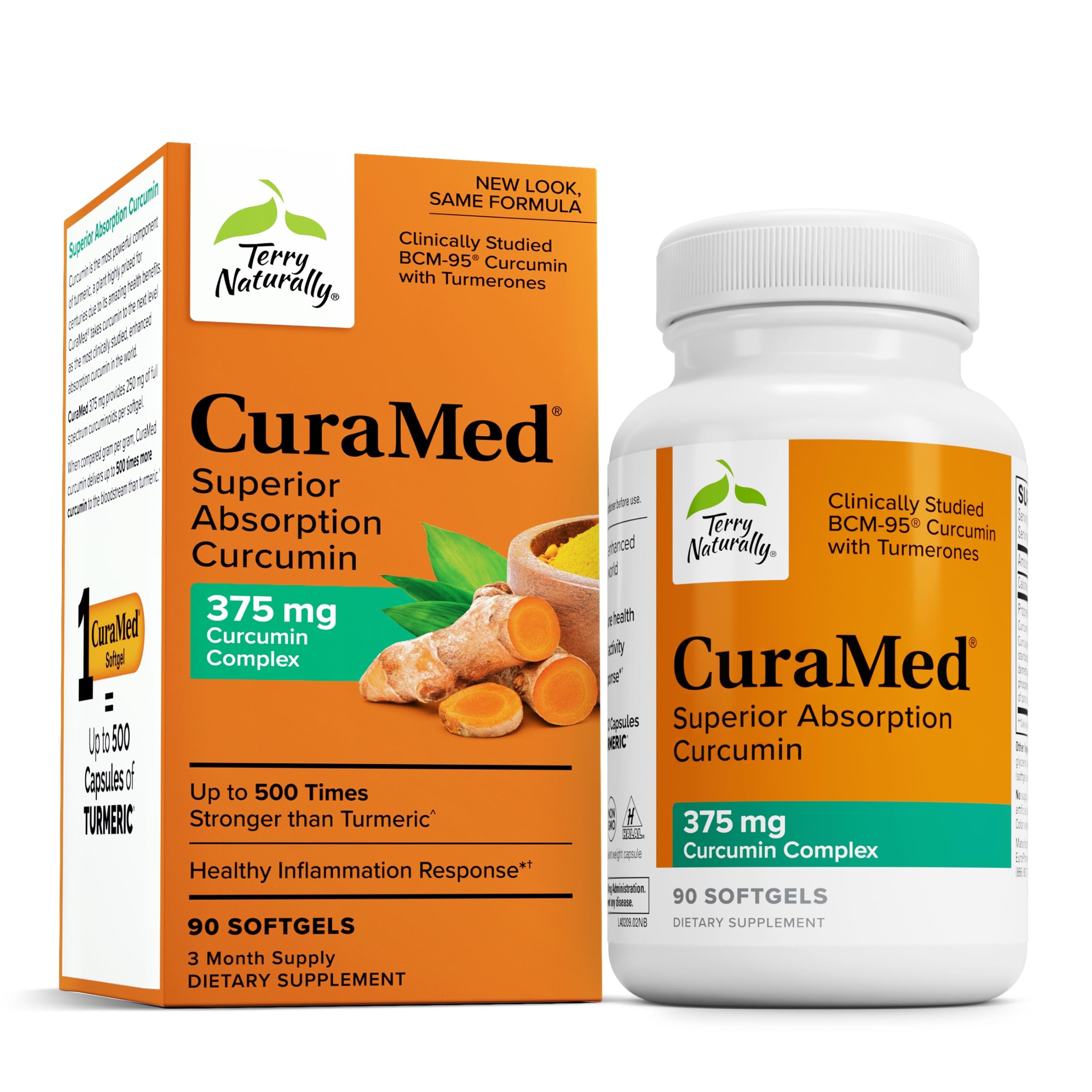 Terry Naturally CuraMed 375 mg bouteille montrant le flacon pour le soutien antioxydant.